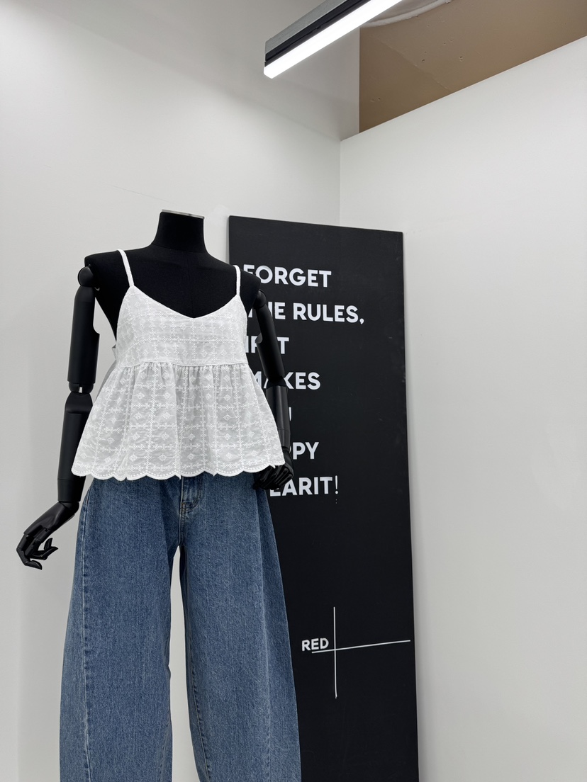 RED-A韓國代購㊣女裝新款休閑25春夏時尚真品吊帶背心刺繡RED-A吊帶/背心