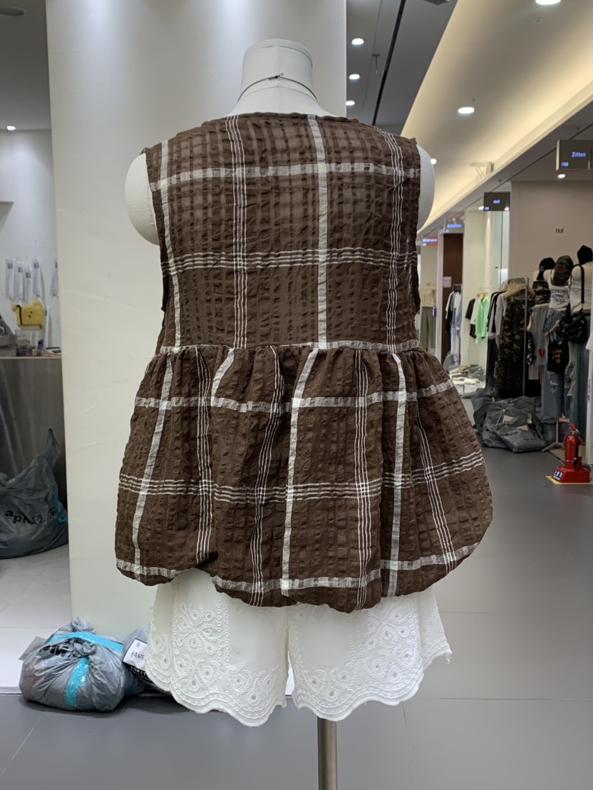 VAARA韓國代購㊣女裝新品時尚熱賣職業人氣吊帶背心格紋亞麻VAARA吊帶/背心