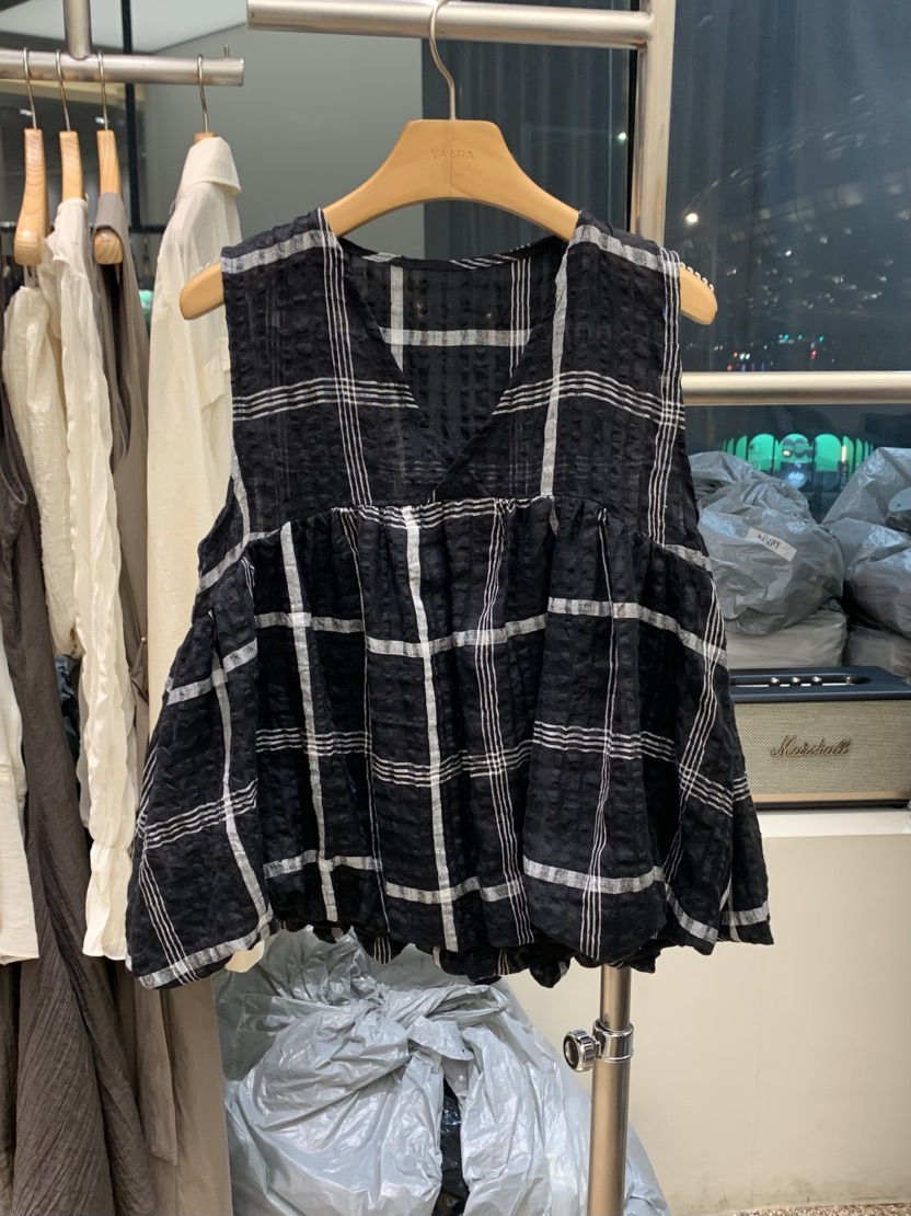 VAARA韓國代購㊣女裝新品時尚熱賣職業人氣吊帶背心格紋亞麻VAARA吊帶/背心圖色3