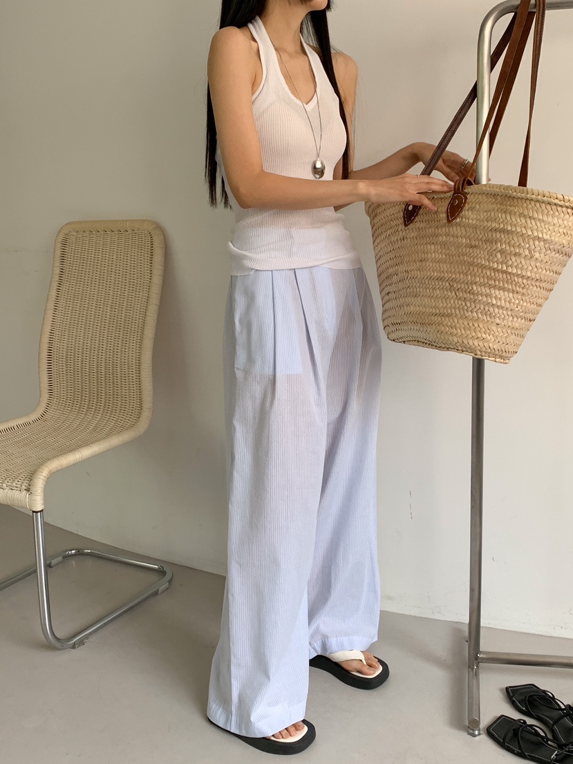 ROUGH韓國代購㊣女裝新款真品人氣職業推薦25春夏休閑褲條紋ROUGH休閑褲