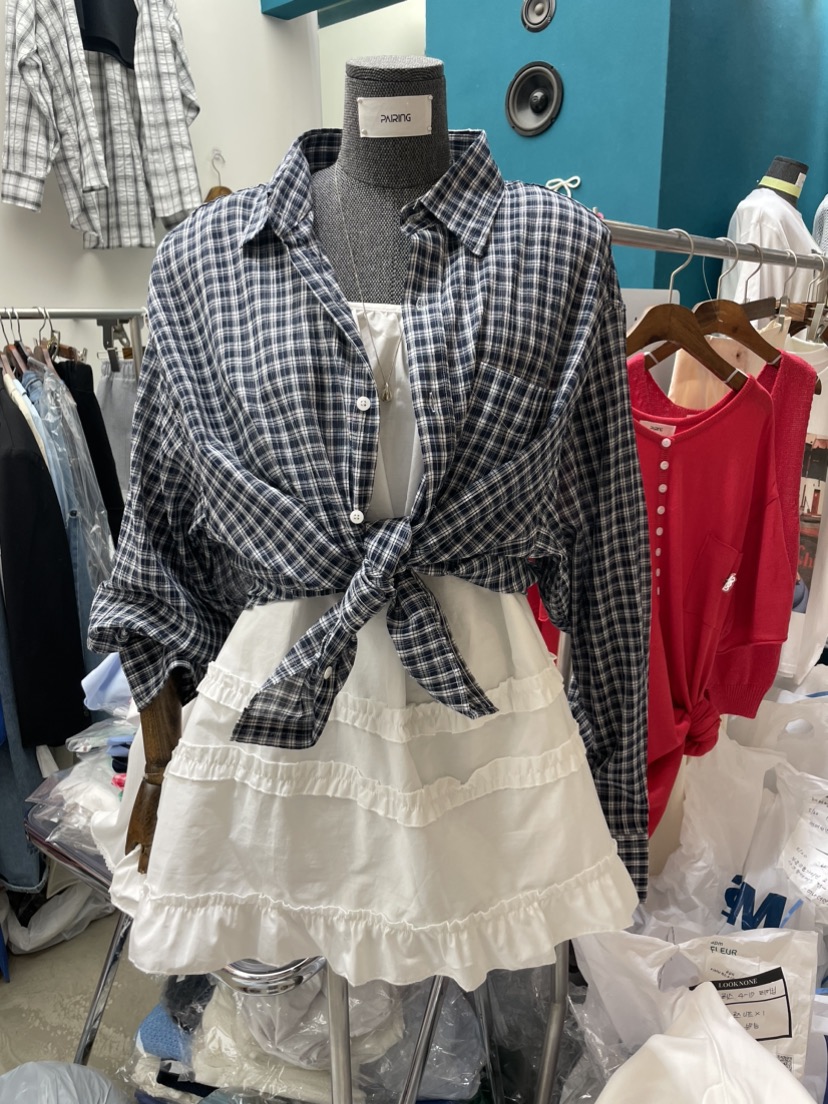 PAIRING東大門㊣代購女裝新品時尚職業人氣推薦襯衫蕾絲衫格紋PAIRING襯衫/蕾絲衫圖色2