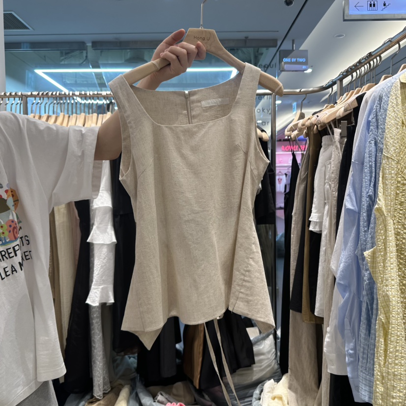 HONG.U韓國直郵㊣女裝新款25春夏真品人氣熱賣吊帶背心亞麻HONG.U吊帶/背心