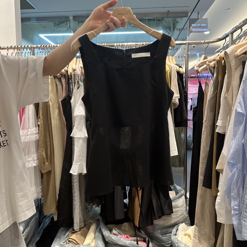 HONG.U韓國直郵㊣女裝新款25春夏真品人氣熱賣吊帶背心亞麻HONG.U吊帶/背心圖色2
