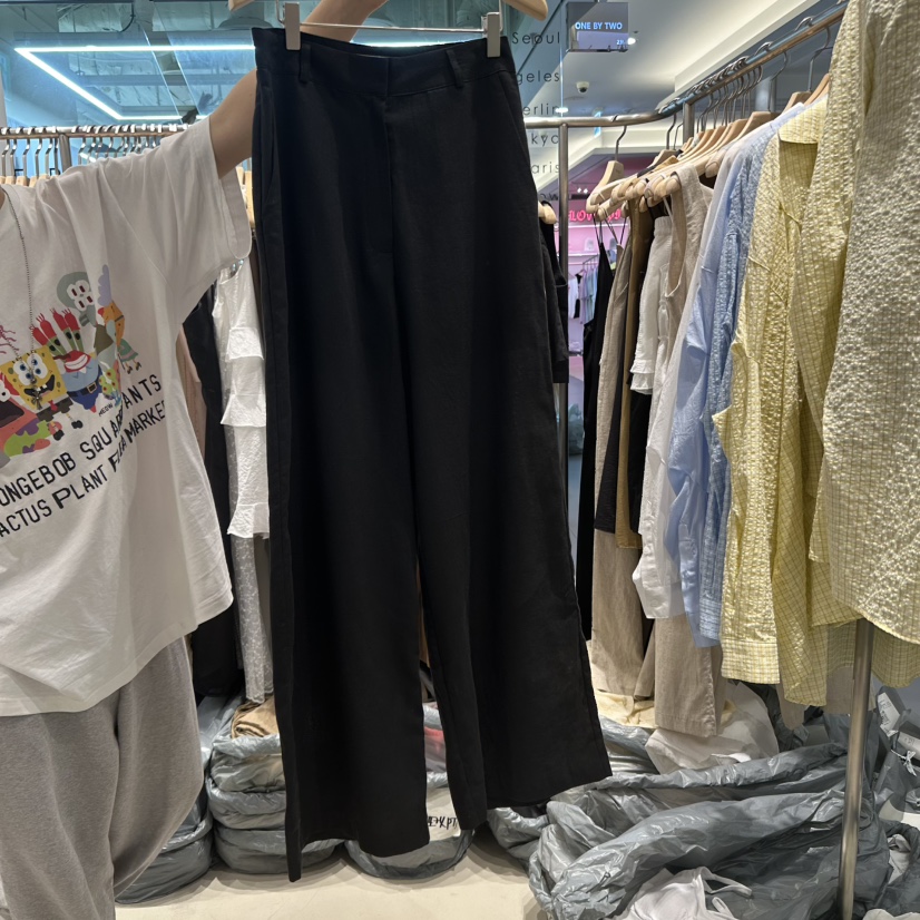 HONG.U韓國直郵㊣女士新款熱賣25春夏休閑推薦人氣休閑褲亞麻HONG.U休閑褲圖色2