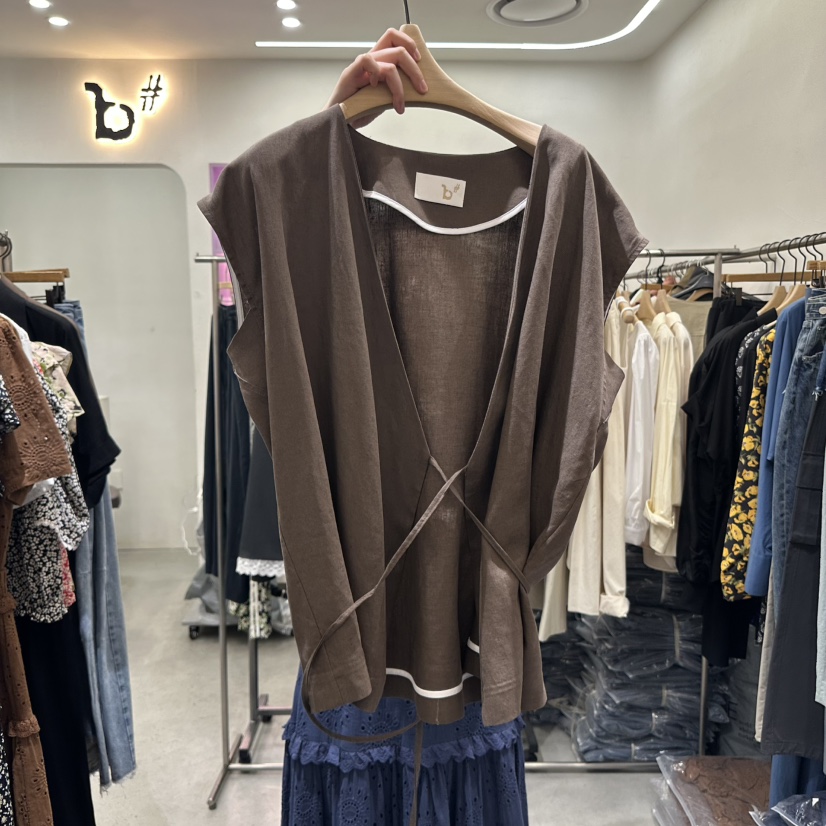BISHOP東大門㊣實拍女士新品人氣真品熱賣推薦吊帶背心亞麻布b#/BISHOP吊帶/背心圖色2