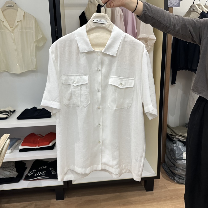MUYBIEN韓國代購㊣女裝新品25春夏熱賣職業推薦襯衫蕾絲衫口袋MUYBIEN襯衫/蕾絲衫圖色2