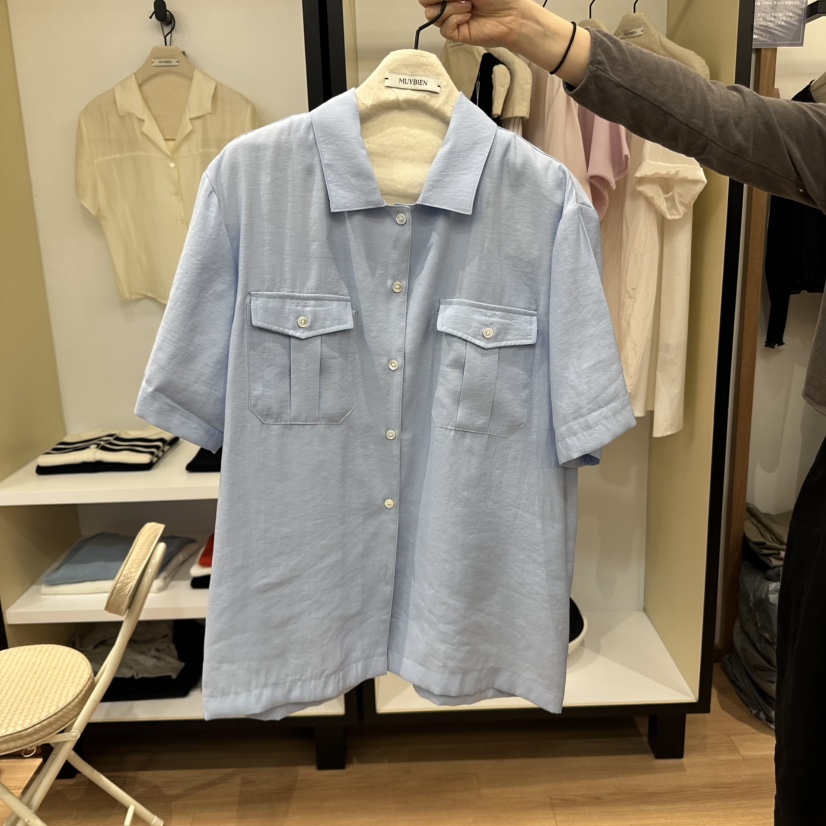 MUYBIEN韓國代購㊣女裝新品25春夏熱賣職業推薦襯衫蕾絲衫口袋MUYBIEN襯衫/蕾絲衫圖色3