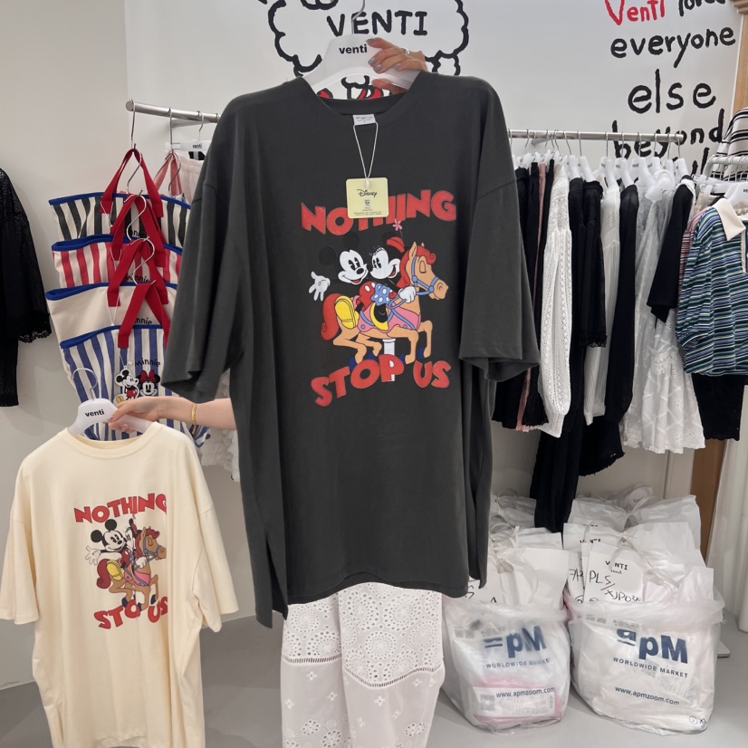 VENTI韓國直郵㊣女士新款人氣25春夏休閑時尚職業熱賣推薦T恤VENTIT恤圖色2