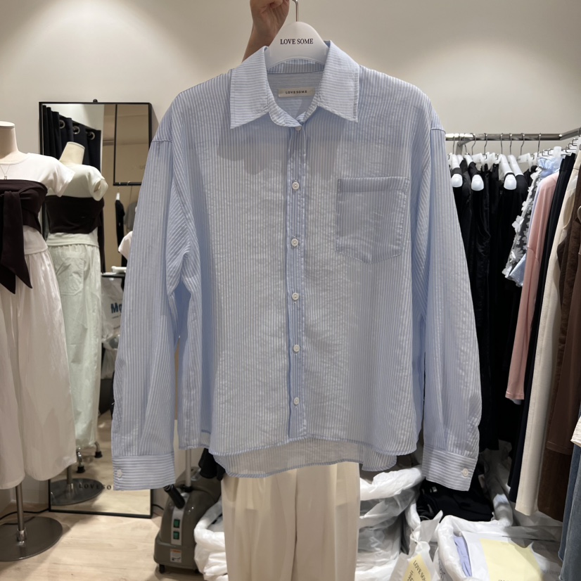 LOVE SOME東大門㊣代購女士新品職業休閑人氣襯衫蕾絲衫條紋LOVE SOME襯衫/蕾絲衫圖色3