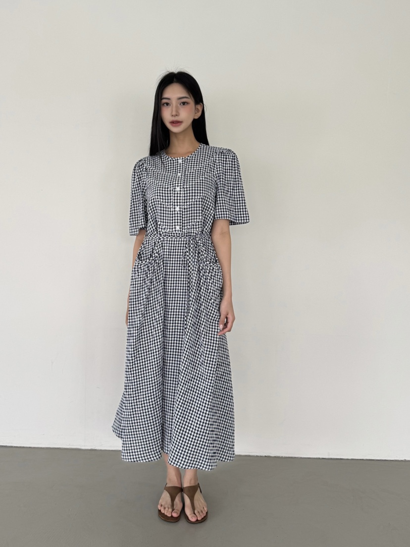OREUM東大門㊣代購女士新款時尚休閑人氣真品熱賣連衣裙含腰繩OihEum連衣裙