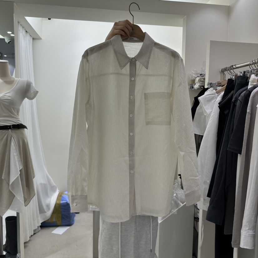 ASHTOE韓國直郵㊣女士新品推薦時尚人氣襯衫蕾絲衫亞麻條紋ASHTOE襯衫/蕾絲衫
