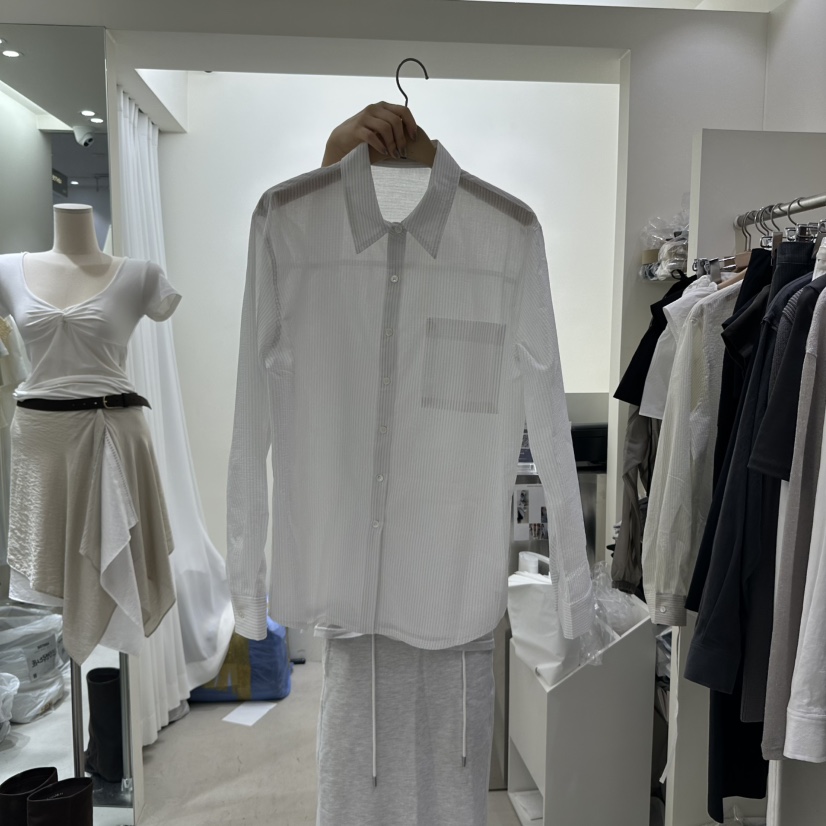 ASHTOE韓國直郵㊣女士新品推薦時尚人氣襯衫蕾絲衫亞麻條紋ASHTOE襯衫/蕾絲衫圖色2