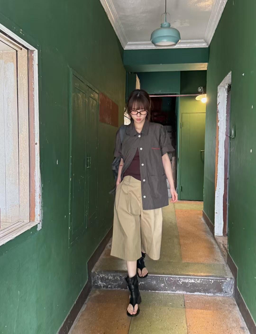 STANDING韓國代購㊣女士新品25春夏真品熱賣襯衫蕾絲衫格紋STANDING襯衫/蕾絲衫