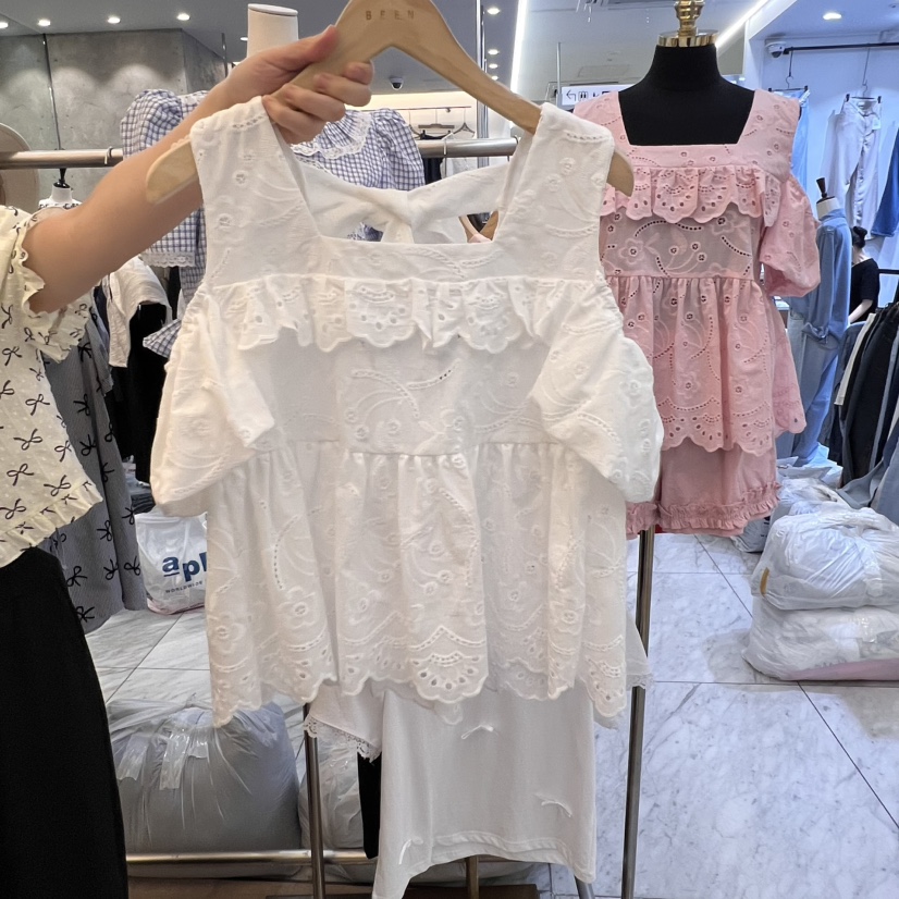 BEEN-A東大門㊣實拍女裝新品時尚25春夏人氣襯衫蕾絲衫刺繡BEEN-A襯衫/蕾絲衫圖色2