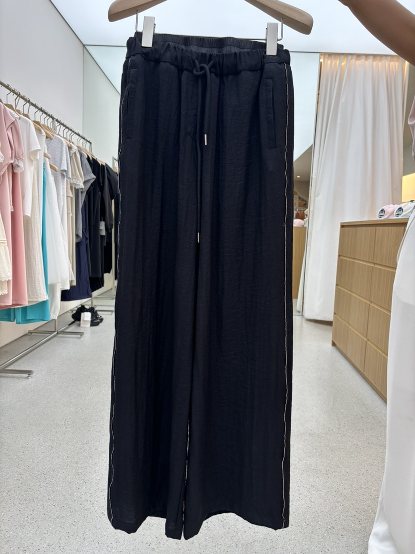 JUJU韓國代購㊣女裝新品人氣真品職業推薦25春夏休閑褲亞麻綁帶JUJU休閑褲圖色2