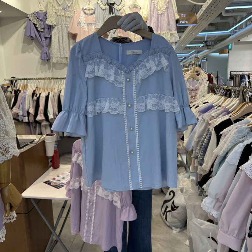 PAPA韓國直郵㊣女裝新品真品25春夏時尚推薦熱賣襯衫蕾絲衫PAPA襯衫/蕾絲衫