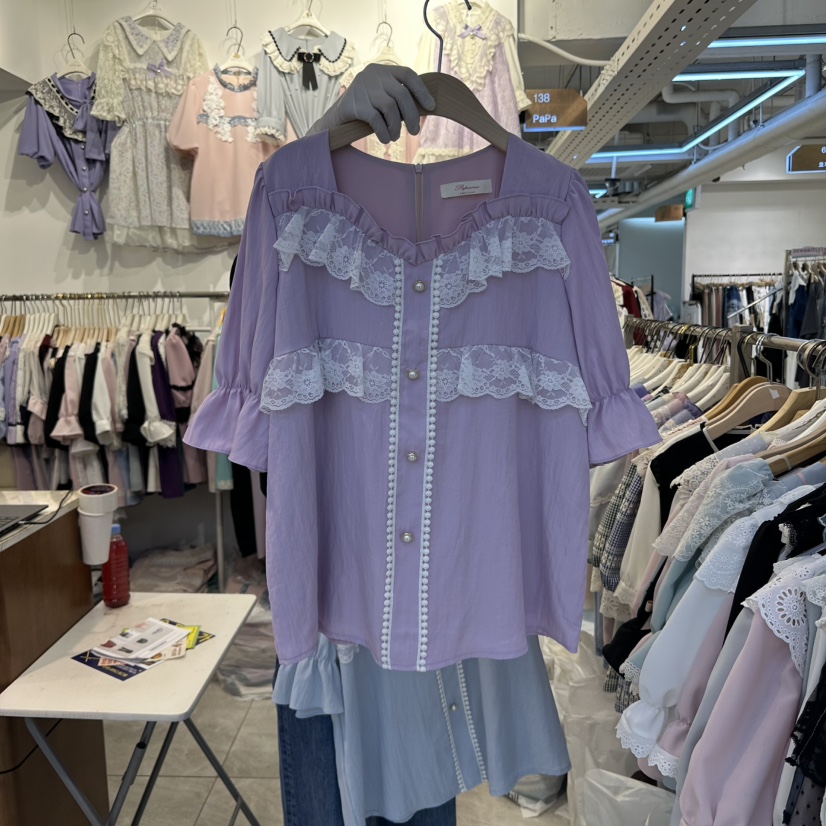 PAPA韓國直郵㊣女裝新品真品25春夏時尚推薦熱賣襯衫蕾絲衫PAPA襯衫/蕾絲衫圖色2