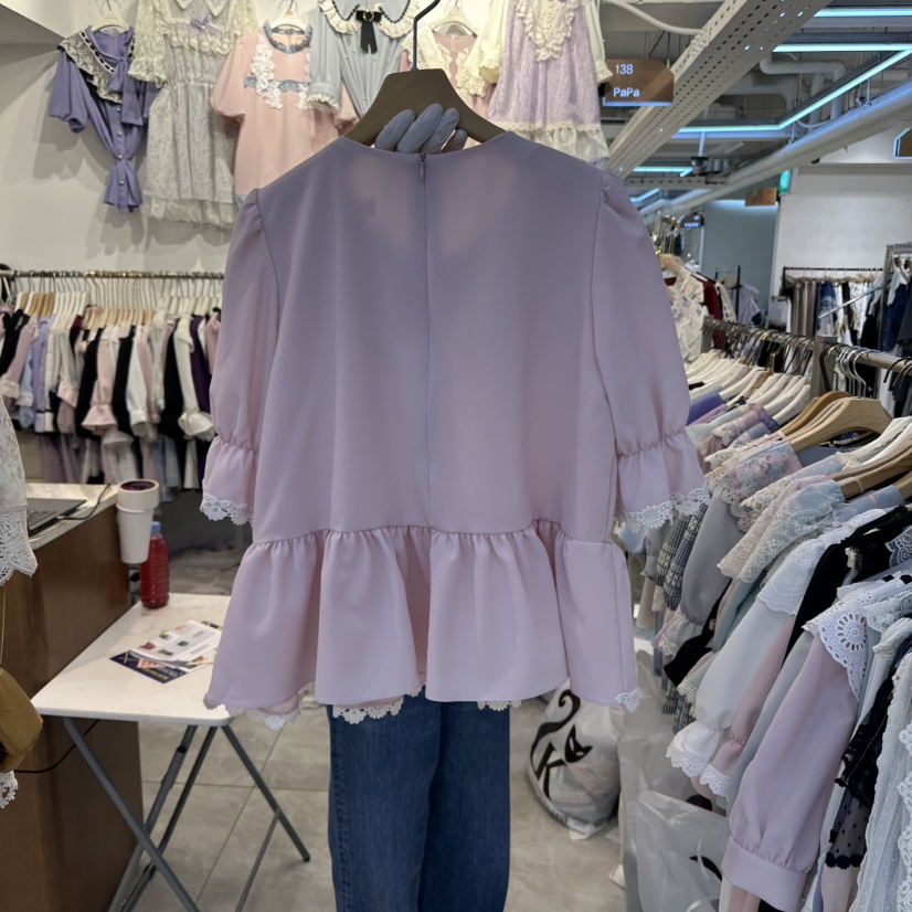 PAPA韓國直郵㊣女裝新品職業25春夏休閑推薦時尚襯衫蕾絲衫PAPA襯衫/蕾絲衫