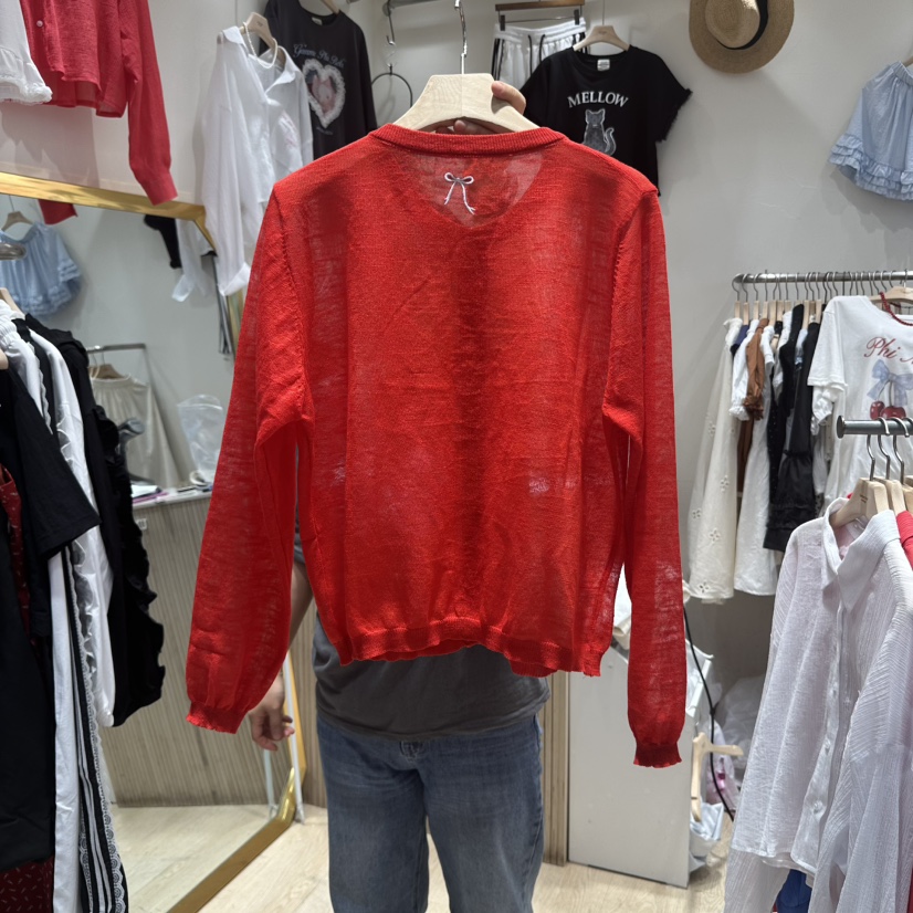 UNDERSTAR_VINTAGE東大門㊣實拍女士新品人氣針織衫不含內搭刺繡圓領開衫UNDERSTAR_VINTAGE針織衫