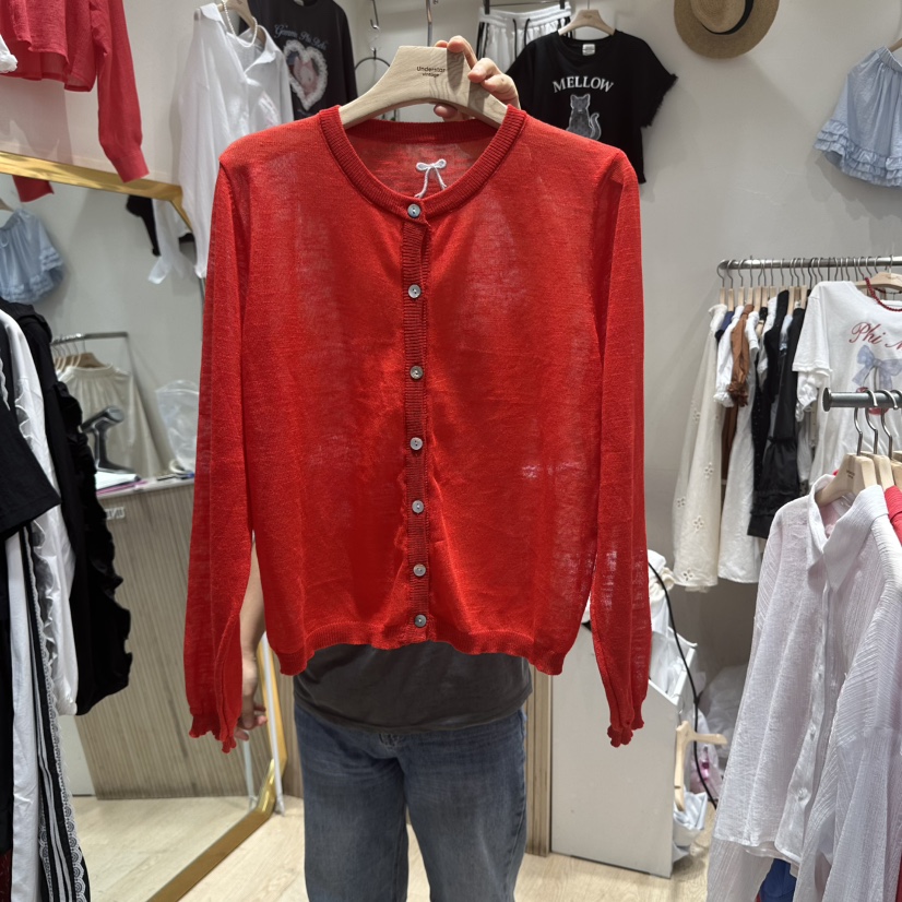 UNDERSTAR_VINTAGE東大門㊣實拍女士新品人氣針織衫不含內搭刺繡圓領開衫UNDERSTAR_VINTAGE針織衫