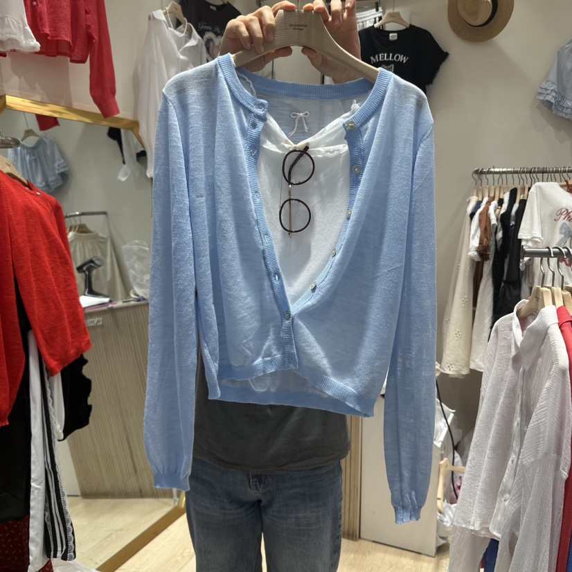 UNDERSTAR_VINTAGE東大門㊣實拍女士新品人氣針織衫不含內搭刺繡圓領開衫UNDERSTAR_VINTAGE針織衫圖色3