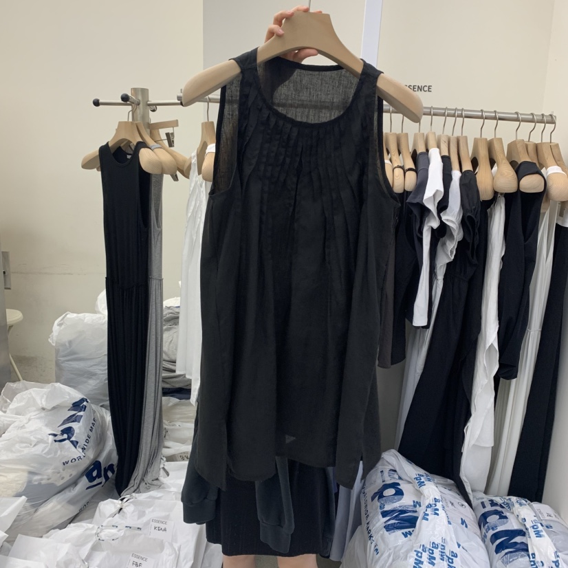 ESSENCE韓國代購㊣女裝新品25春夏職業熱賣時尚推薦連衣裙褶皺ESSENCE連衣裙圖色2