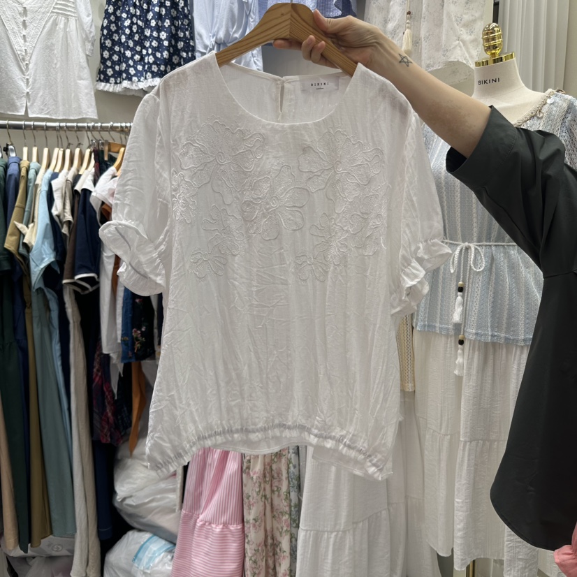 BIKINI東大門㊣代購女裝新款時尚熱賣真品休閑襯衫蕾絲衫刺繡BIKINI襯衫/蕾絲衫圖色2