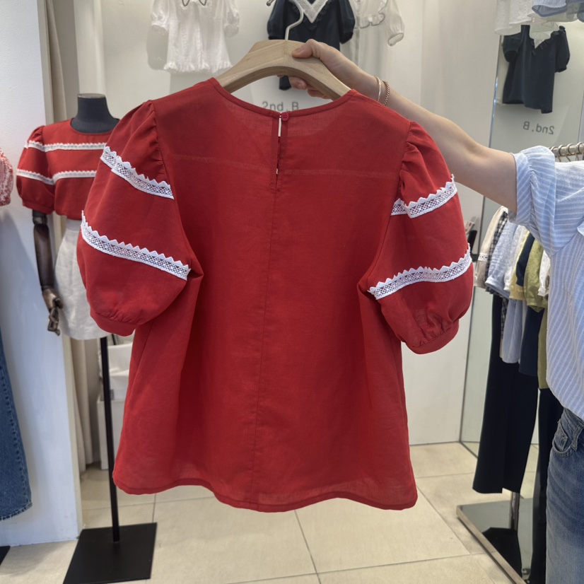 2nd B-S東大門㊣代購女士新品25春夏熱賣襯衫蕾絲衫亞麻布2nd B-S襯衫/蕾絲衫