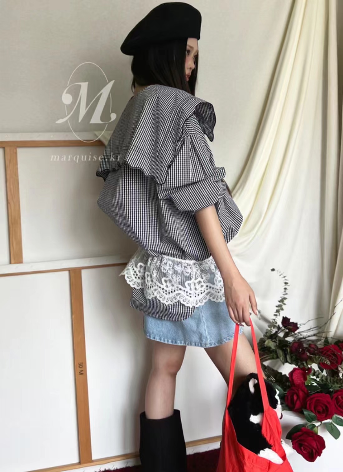 L V C東大門㊣直郵女裝新品休閑25春夏真品推薦短裙喇叭鏤空L_V_C短裙