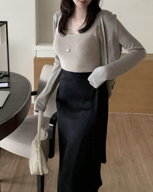 MAYBE&CO東大門㊣代購女士新品休閑職業針織衫絲綢開衫MAYBE&CO針織衫