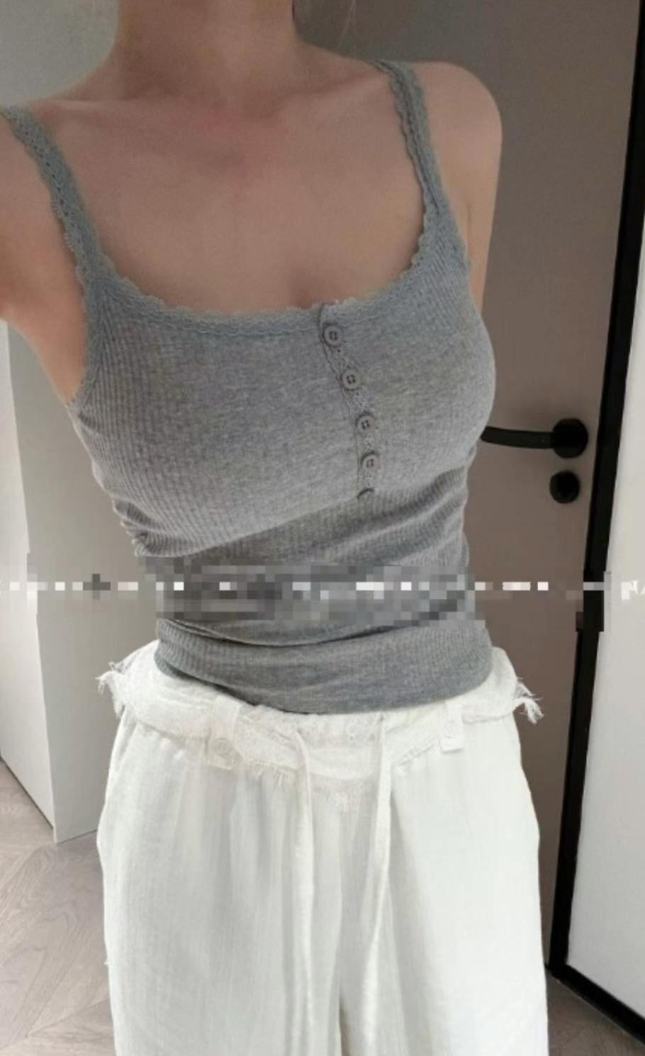 AIRPLANE東大門㊣實拍女士新款25春夏時尚吊帶背心蕾絲紐扣AIRPLANE吊帶/背心