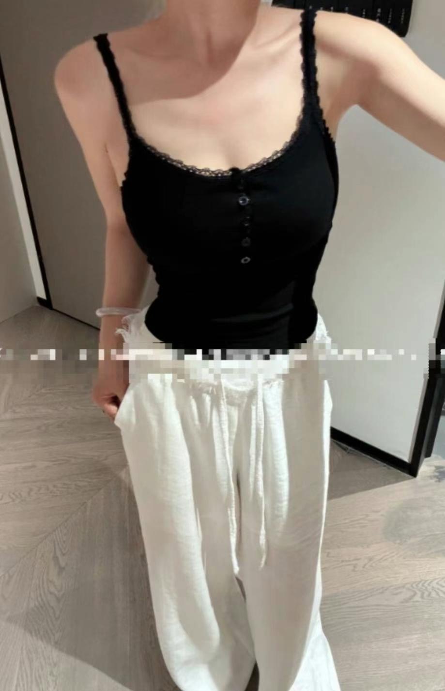AIRPLANE東大門㊣實拍女士新款25春夏時尚吊帶背心蕾絲紐扣AIRPLANE吊帶/背心圖色2