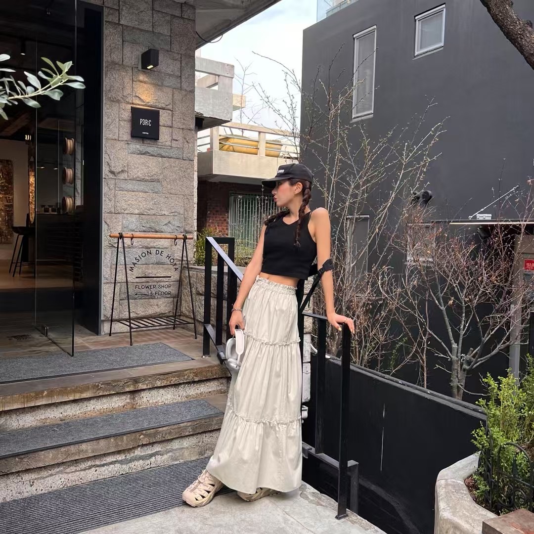 AUTHENTIC-OT韓國直郵㊣女士新款熱賣人氣休閑25春夏長裙荷葉邊AUTHENTIC長裙