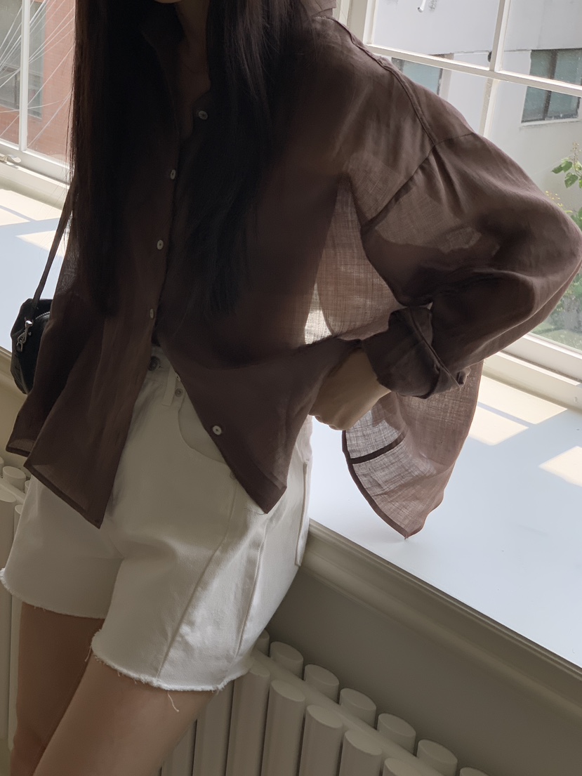 LOGARDEN韓國代購㊣女士新款時尚熱賣職業休閑襯衫蕾絲衫亞麻LO GARDEN襯衫/蕾絲衫