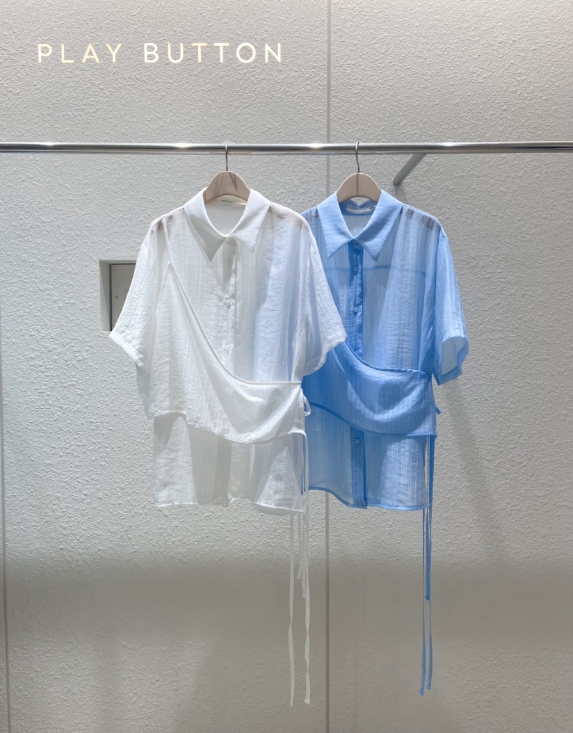 PLAYBUTTON-P韓國直郵㊣女士新品真品25春夏休閑襯衫蕾絲衫PLAYBUTTON襯衫/蕾絲衫