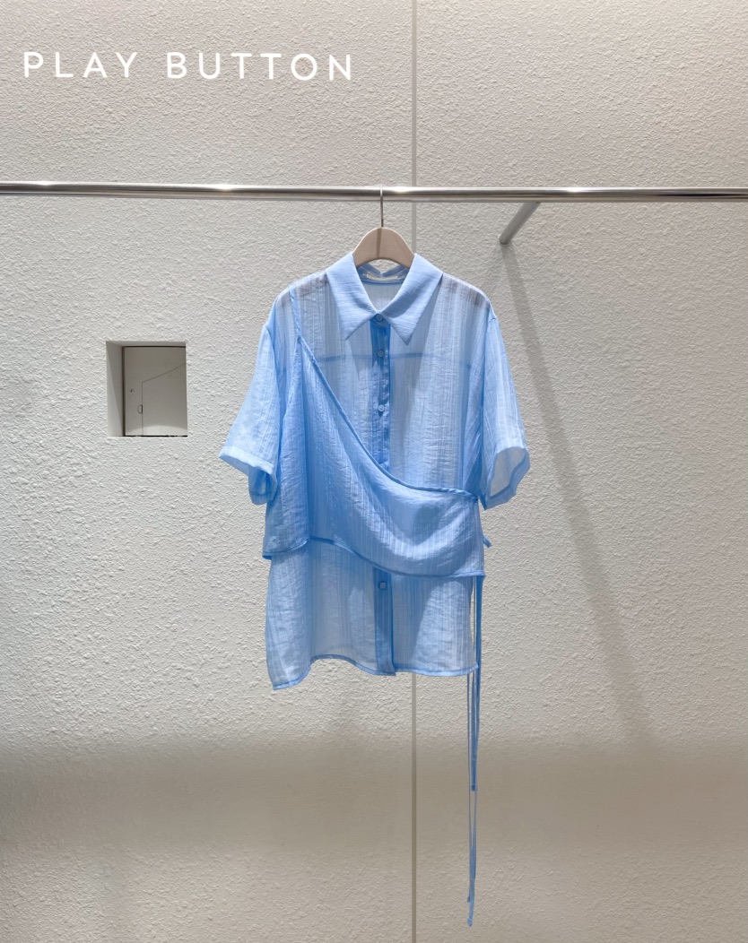 PLAYBUTTON-P韓國直郵㊣女士新品真品25春夏休閑襯衫蕾絲衫PLAYBUTTON襯衫/蕾絲衫圖色2