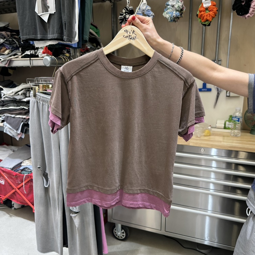 GVR COMPANY東大門㊣實拍女士新品時尚25春夏休閑T恤假兩件GVR-COMPANYT恤