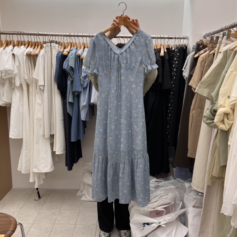 DRESS ROOM韓國代購㊣女士新款熱賣休閑25春夏連衣裙荷葉邊DRESS ROOM連衣裙