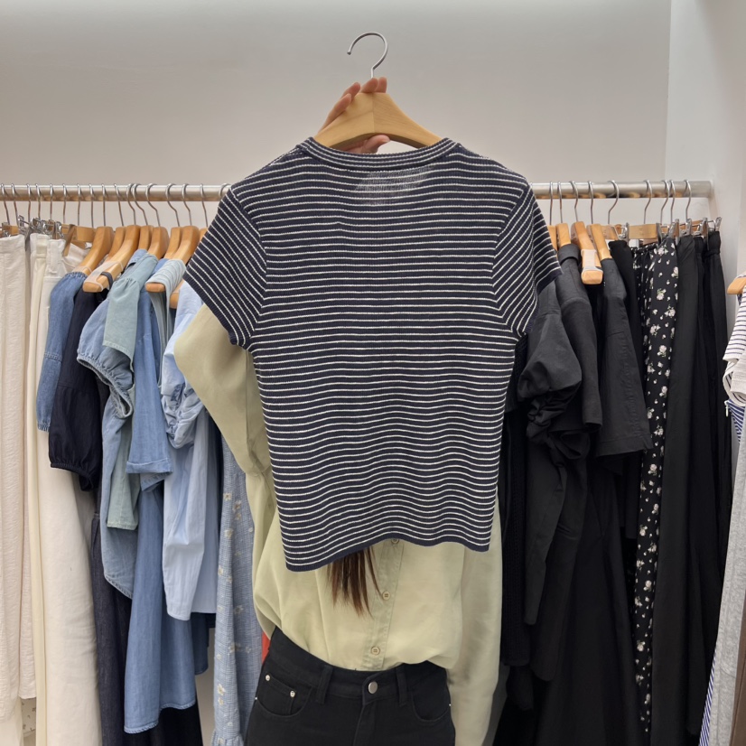 DRESS ROOM韓國代購㊣女裝新品25春夏熱賣真品時尚T恤條紋DRESS ROOMT恤