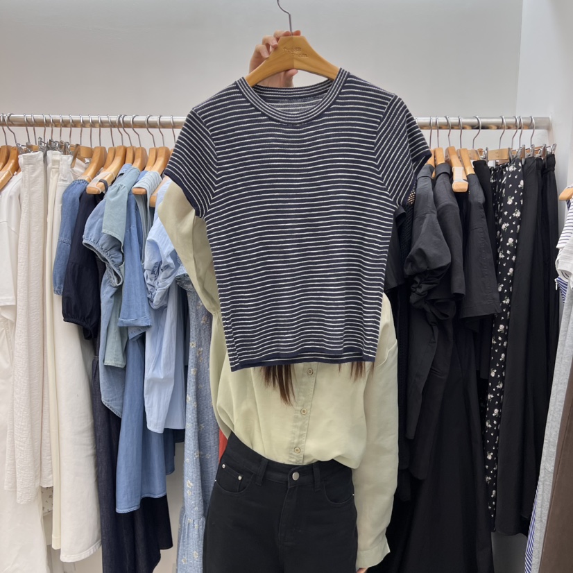 DRESS ROOM韓國代購㊣女裝新品25春夏熱賣真品時尚T恤條紋DRESS ROOMT恤