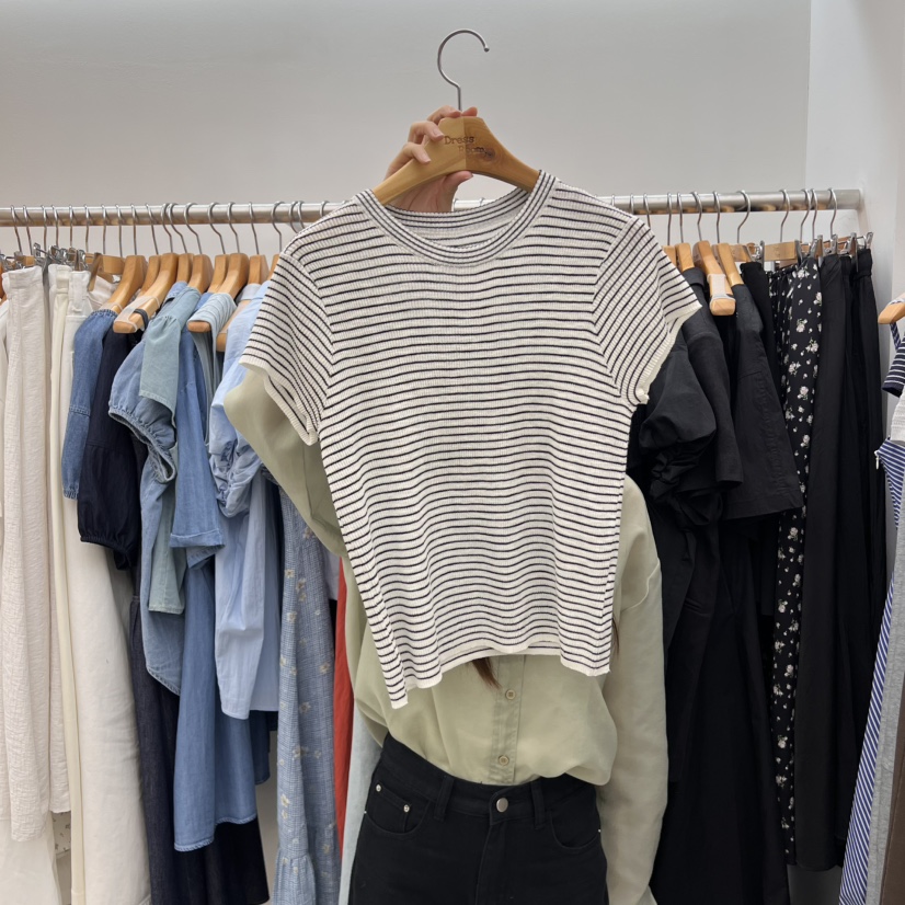 DRESS ROOM韓國代購㊣女裝新品25春夏熱賣真品時尚T恤條紋DRESS ROOMT恤圖色2