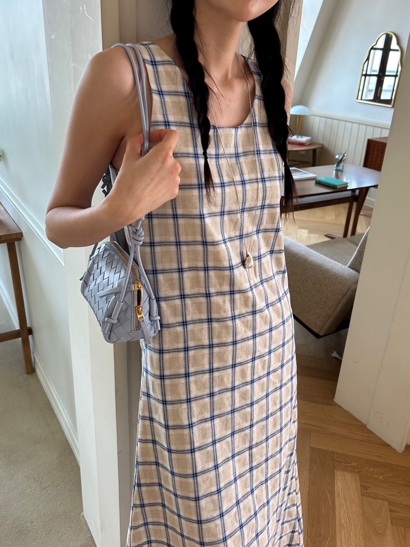 ME MO韓國直郵㊣女士新款職業25春夏推薦真品連衣裙格紋海軍ME MO連衣裙