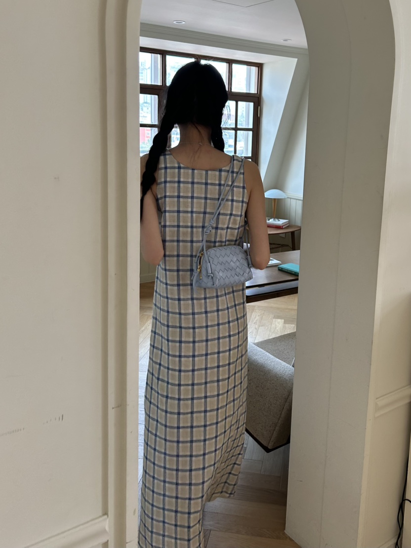 ME MO韓國直郵㊣女士新款職業25春夏推薦真品連衣裙格紋海軍ME MO連衣裙