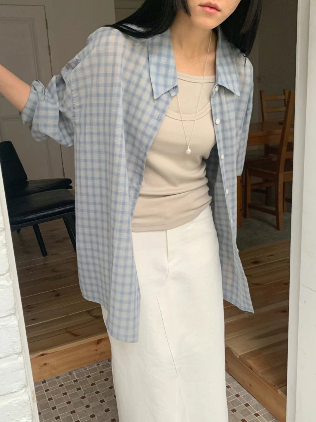 US韓國代購㊣女裝新款真品推薦熱賣休閑職業25春夏襯衫蕾絲衫JANEMORIS襯衫/蕾絲衫圖色2