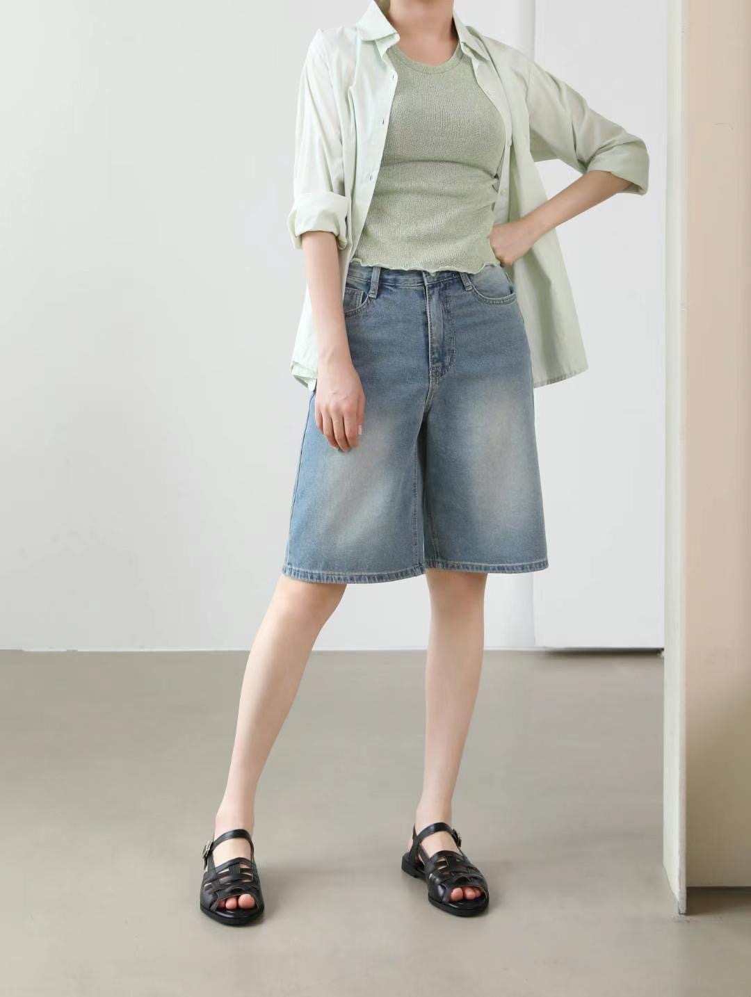 FLY DENIM東大門㊣實拍女士新款推薦人氣時尚職業短褲腰帶FLY DENIM短褲