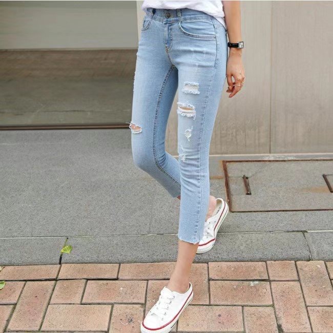 FLY DENIM韓國代購㊣女裝新品休閑熱賣25春夏牛仔褲緊身褲紐扣FLY DENIM牛仔褲
