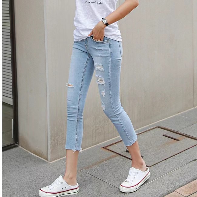 FLY DENIM韓國代購㊣女裝新品休閑熱賣25春夏牛仔褲緊身褲紐扣FLY DENIM牛仔褲