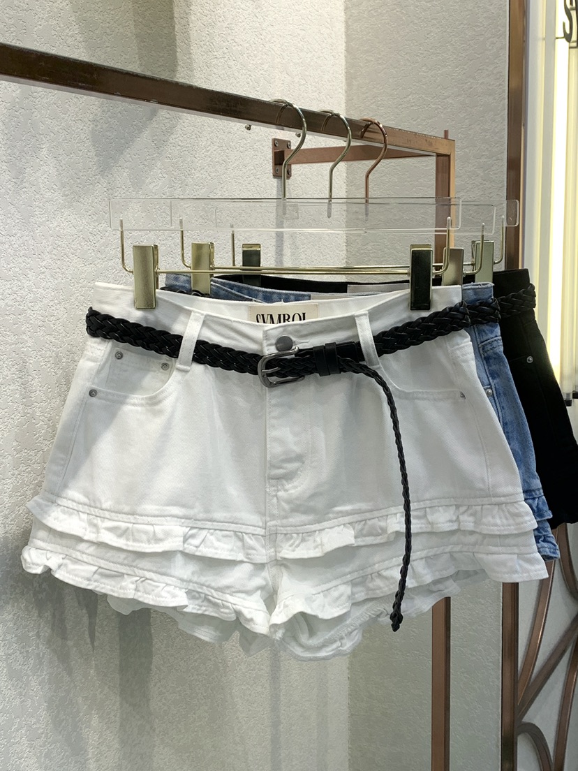SYMBOL韓國代購㊣女裝新品休閑人氣25春夏短褲不含腰帶荷葉邊SYMBOL短褲圖色2