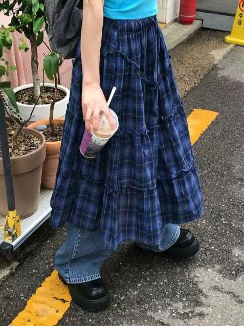 FOLDER韓國直郵㊣女裝新款時尚職業真品25春夏半身裙中短裙格紋FOLDER半身裙/中短裙