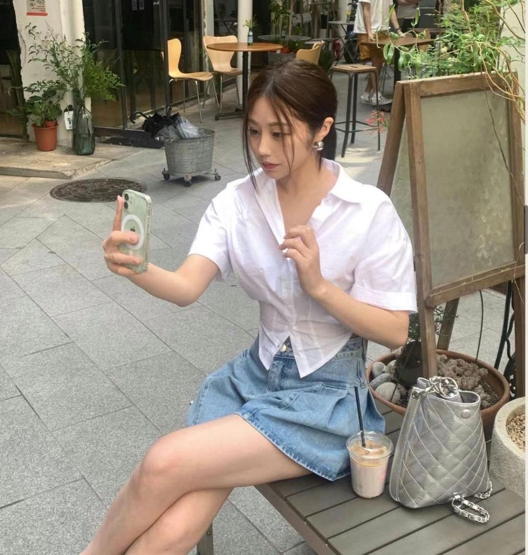 THEJUN韓國直郵㊣女士新款熱賣時尚職業25春夏襯衫蕾絲衫短款THEJUN襯衫/蕾絲衫